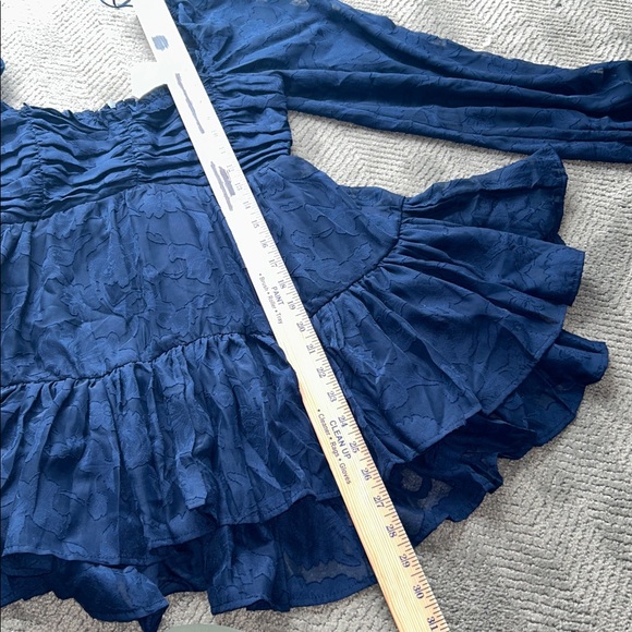 Altar'd State Clairyn Tiered Square Neck Ruffle Long-Sleeve Mini Dress Navy XS - Picture 12 of 13